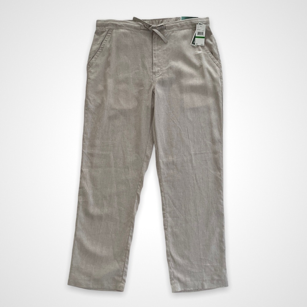 Cubavera Men's Size Large Linen Blend Wide Leg Straight Fit Drawstring Pants NWT